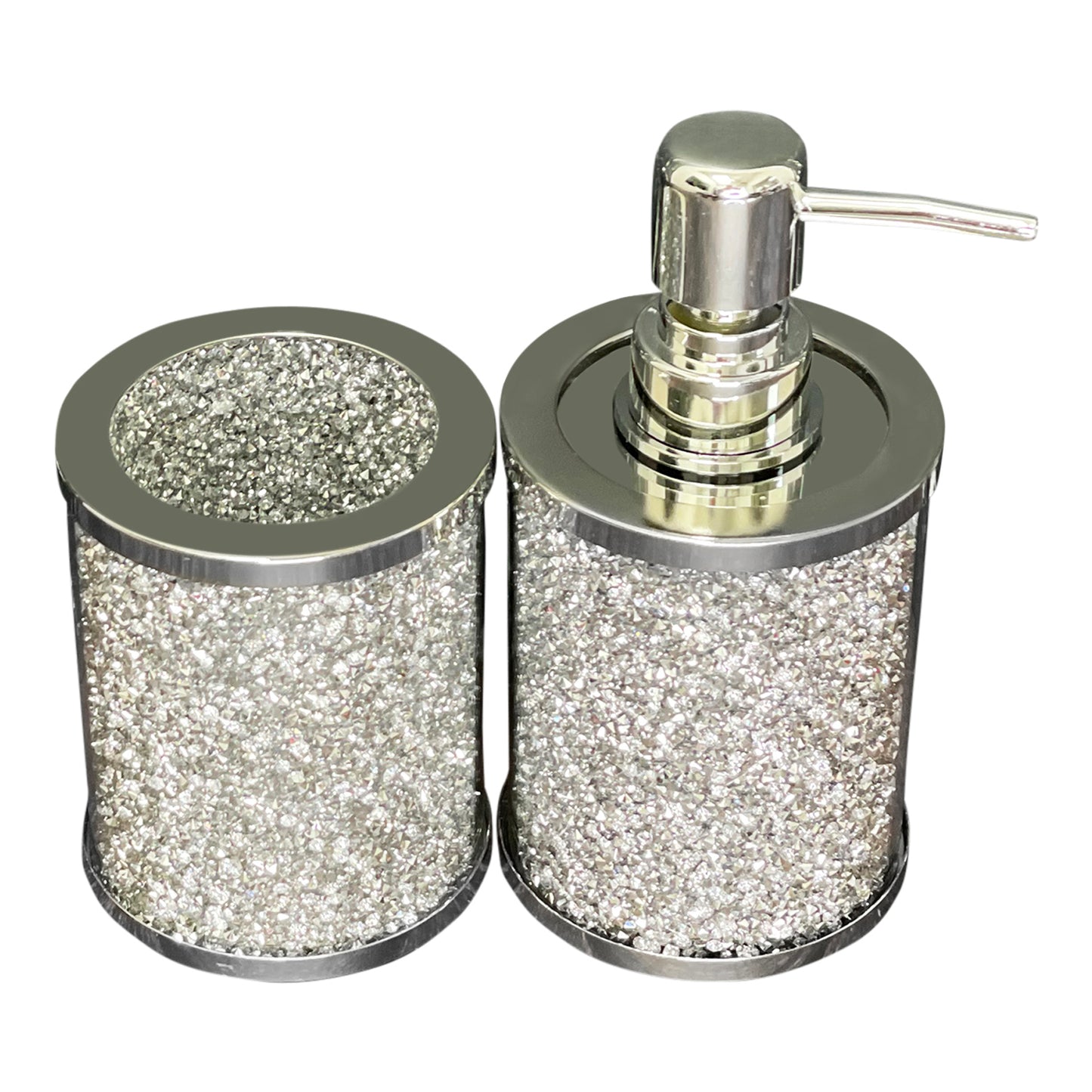 Exquisite Silver Glass Bath Set with Soap Dispenser and Toothbrush Holder