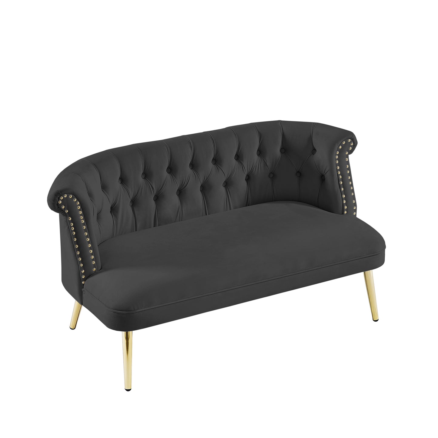 black sofa with nailhead arms