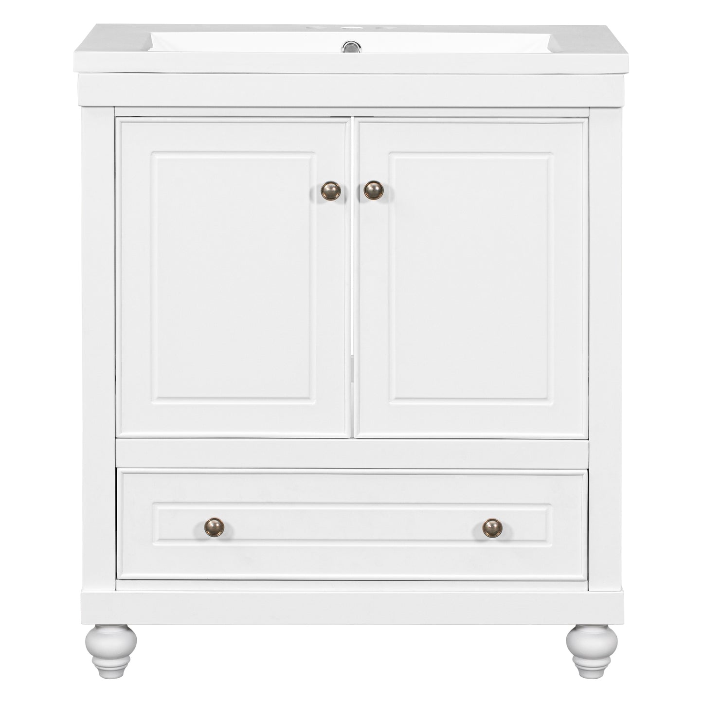 30" Bathroom Vanity with Sink, Combo, Cabinet with Doors and Drawer, Solid Frame and MDF Board, White