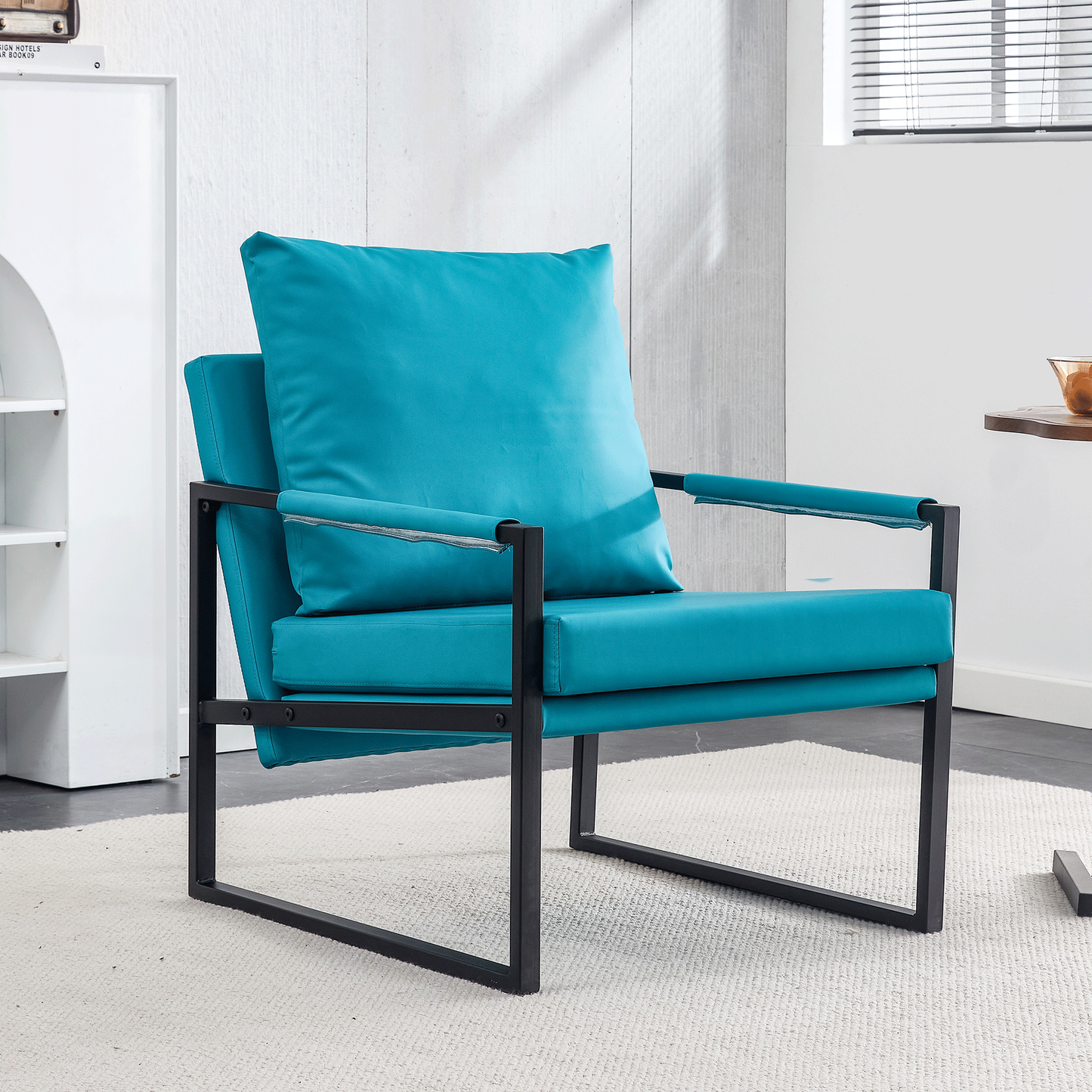 Cyan PU Leather 2-Piece Set of Modern Sofa Chairs with Metal Frame