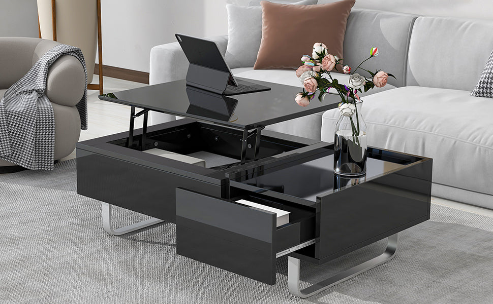 Convertible Lift-Top Coffee Table with Storage Drawer, Modern Black Cocktail Table