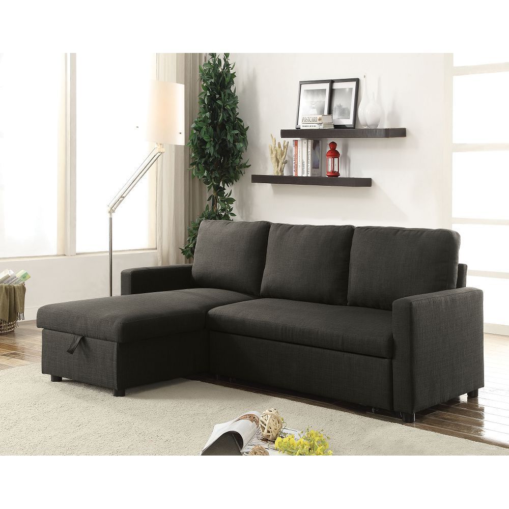 Hiltons Charcoal Linen Sectional Sofa with Sleeper (52300)