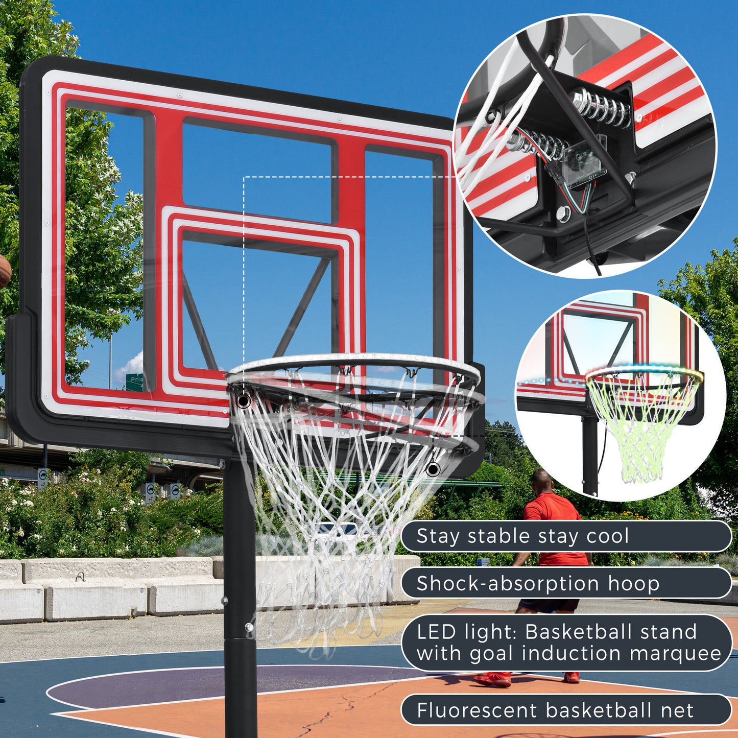 Portable Basketball Hoop Basketball System 4.76-10ft Height Adjustable for Youth Adults LED ights, Colorful lights, Waterproof Super Bright to Play at Night Outdoors,Good Gift for Kid