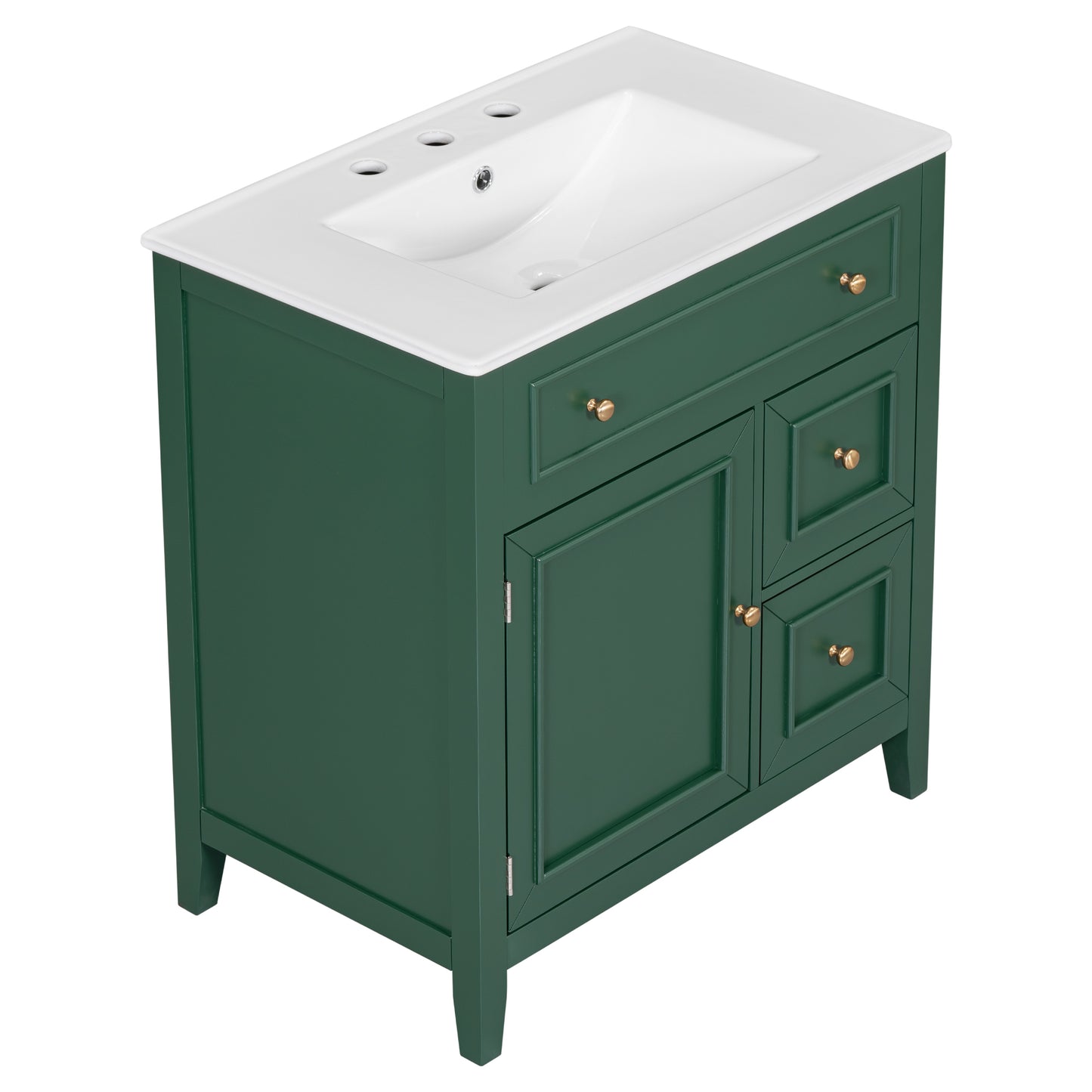 30" Bathroom Vanity with Sink Top, Bathroom Vanity Cabinet with Door and Two Drawers, Solid Wood Frame, One Package, Green