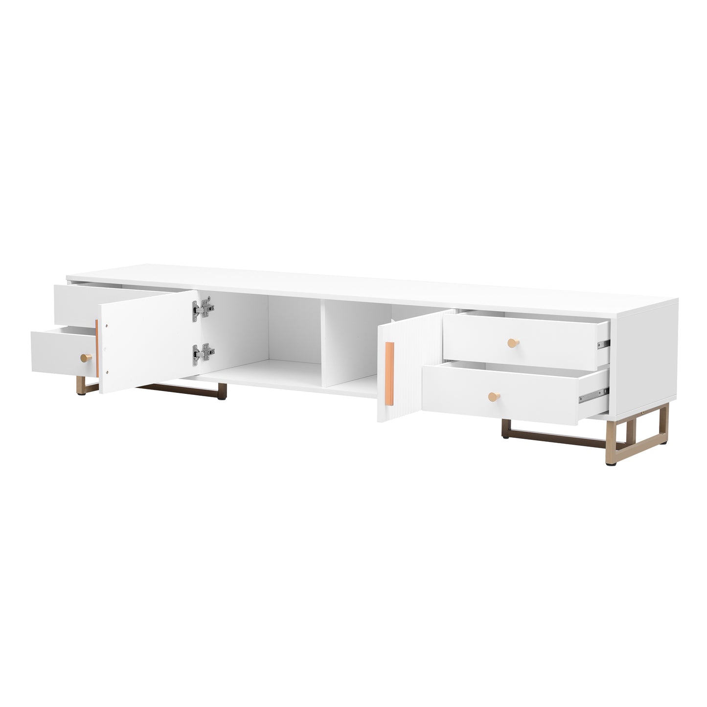 Modern White TV Stand with Storage Drawers and Cabinet