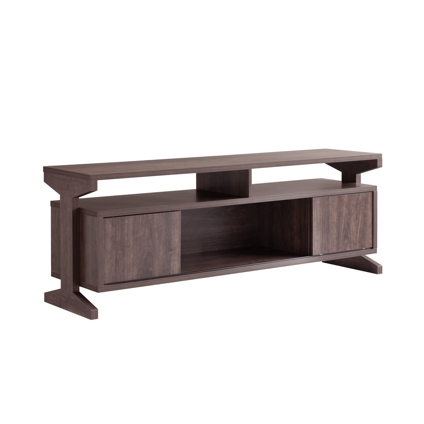 Walnut TV Stand with Sliding Doors and Storage Space