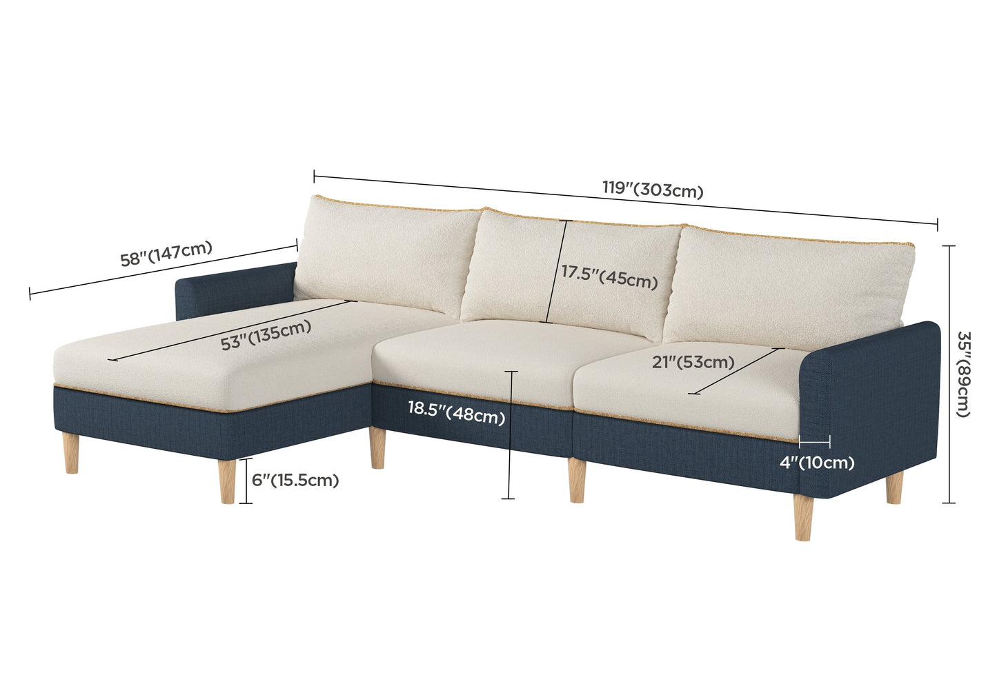 Modern sectional sofa, modular L-shaped sectional living room sofa set for living room, apartment, office, beige