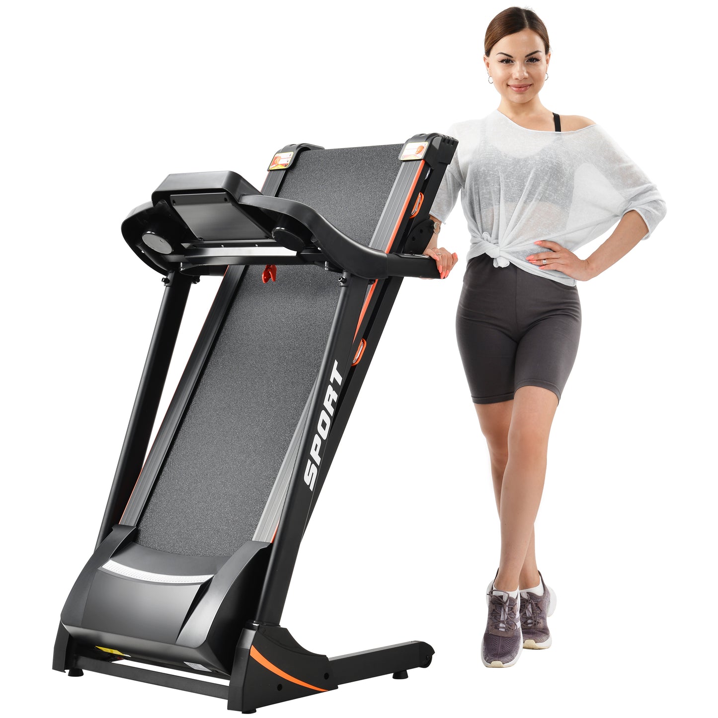 Folding Electric 3.5HP Treadmill With Incline Medium Running Machine Motorised LCD Gym 330lbs Folding Treadmill Electric Motorized Power 14.8KM/H Running Fitness Machine Gym(W54022178 Upgrade)