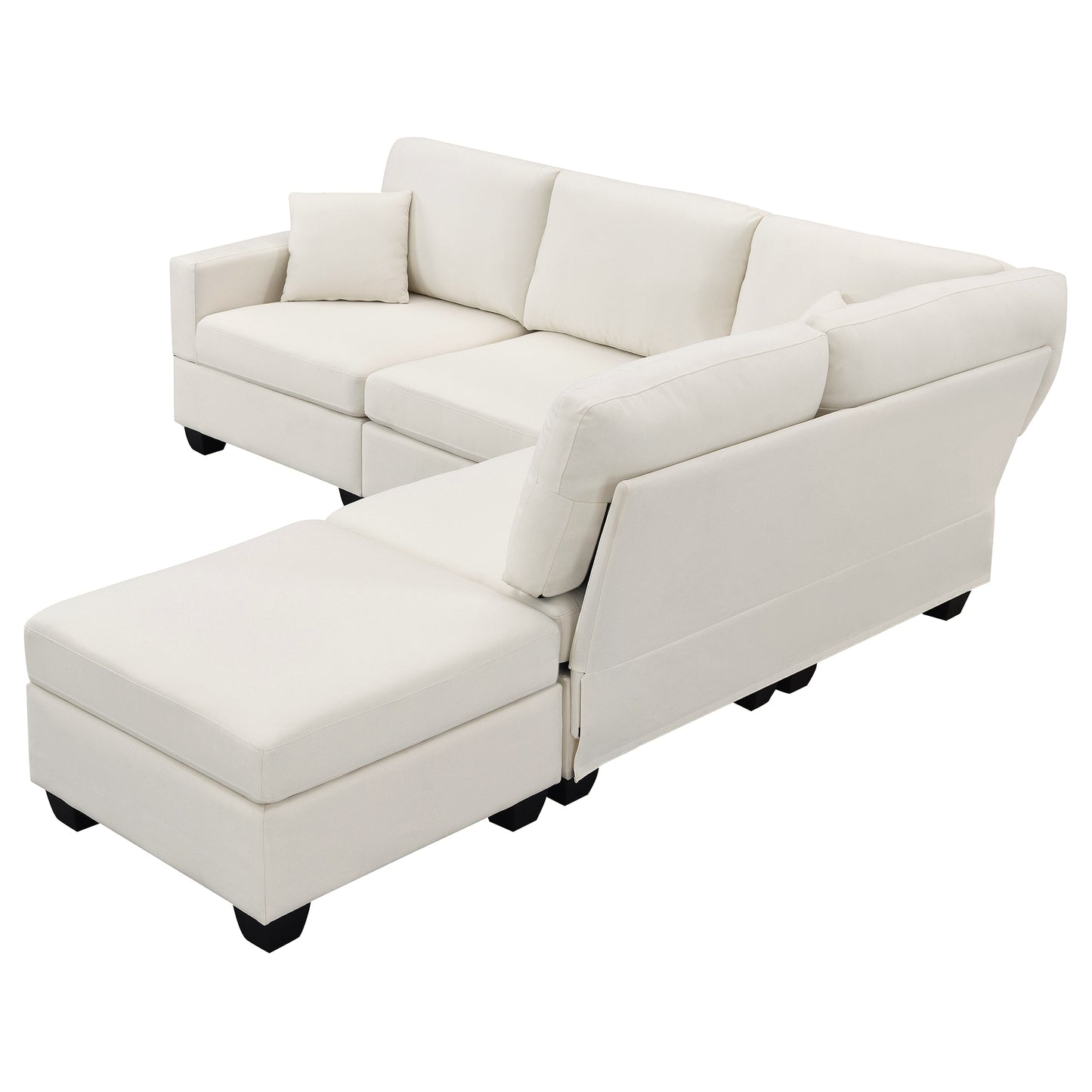 Contemporary 5-Seat L-Shaped Linen Sectional Sofa Set with Convertible Ottoman