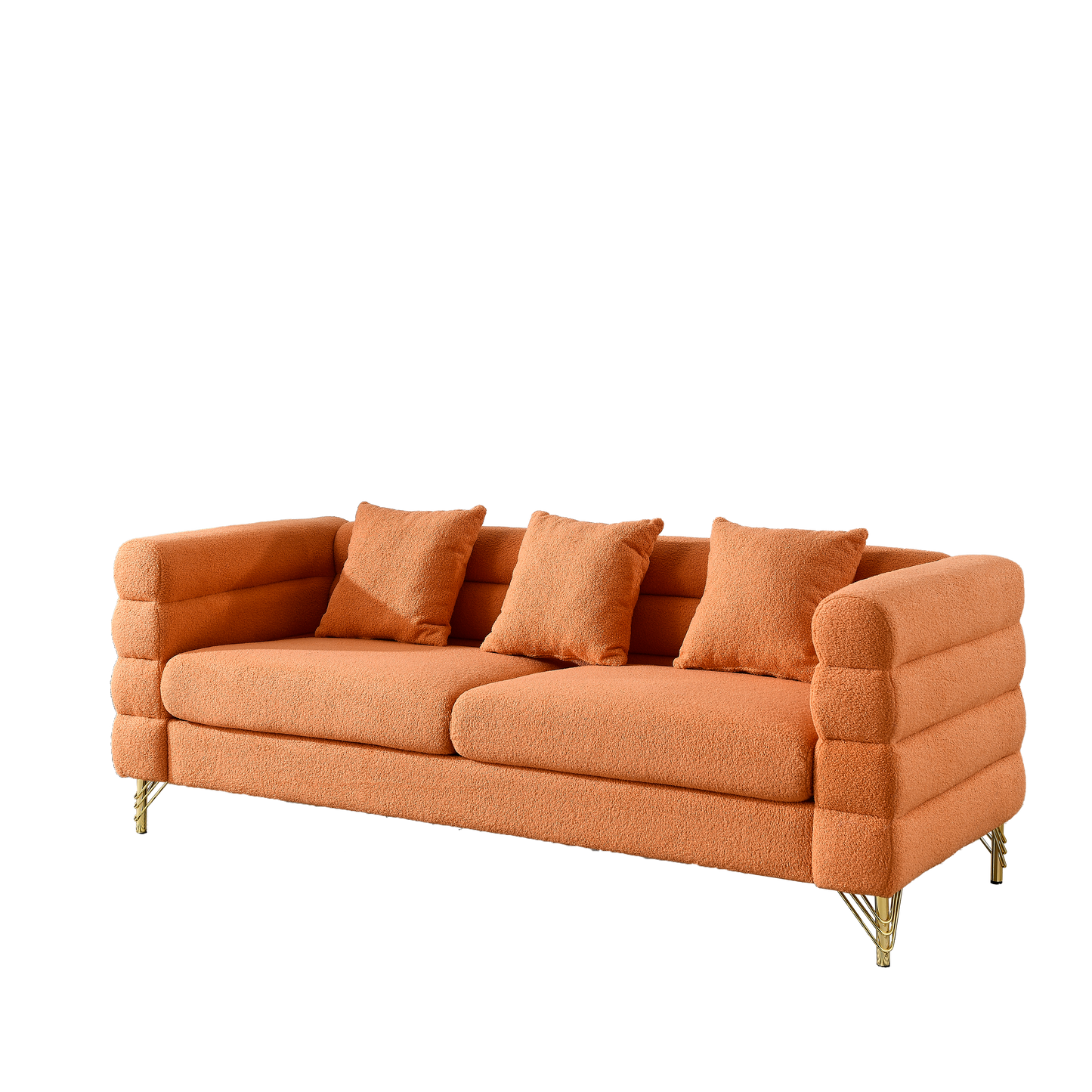 Art Deco Inspired 3-seater + 2-seater Combination Sofa in Orange Teddy Fabric