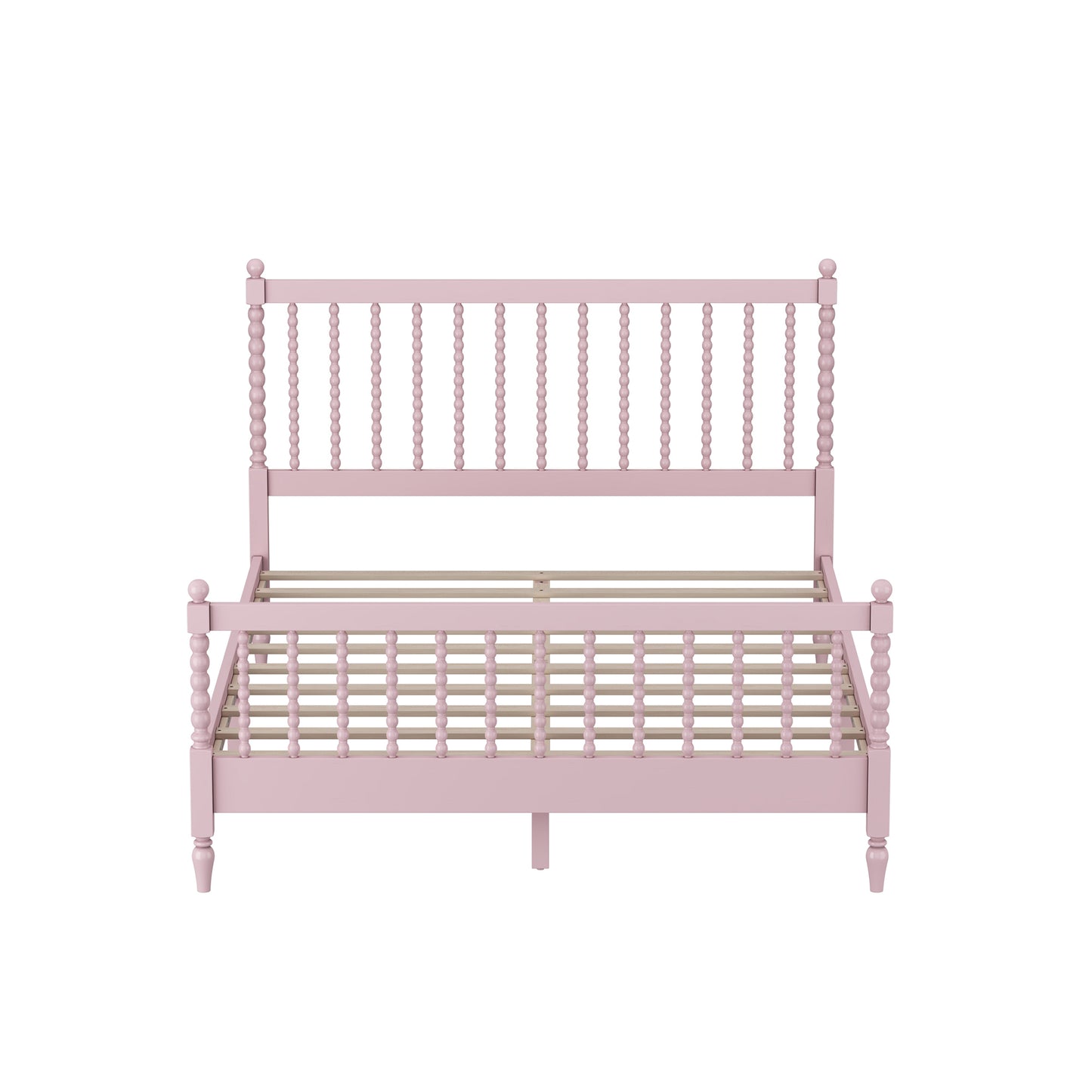 Queen Size Wood Platform Bed with Gourd Shaped Headboard and Footboard,Pink