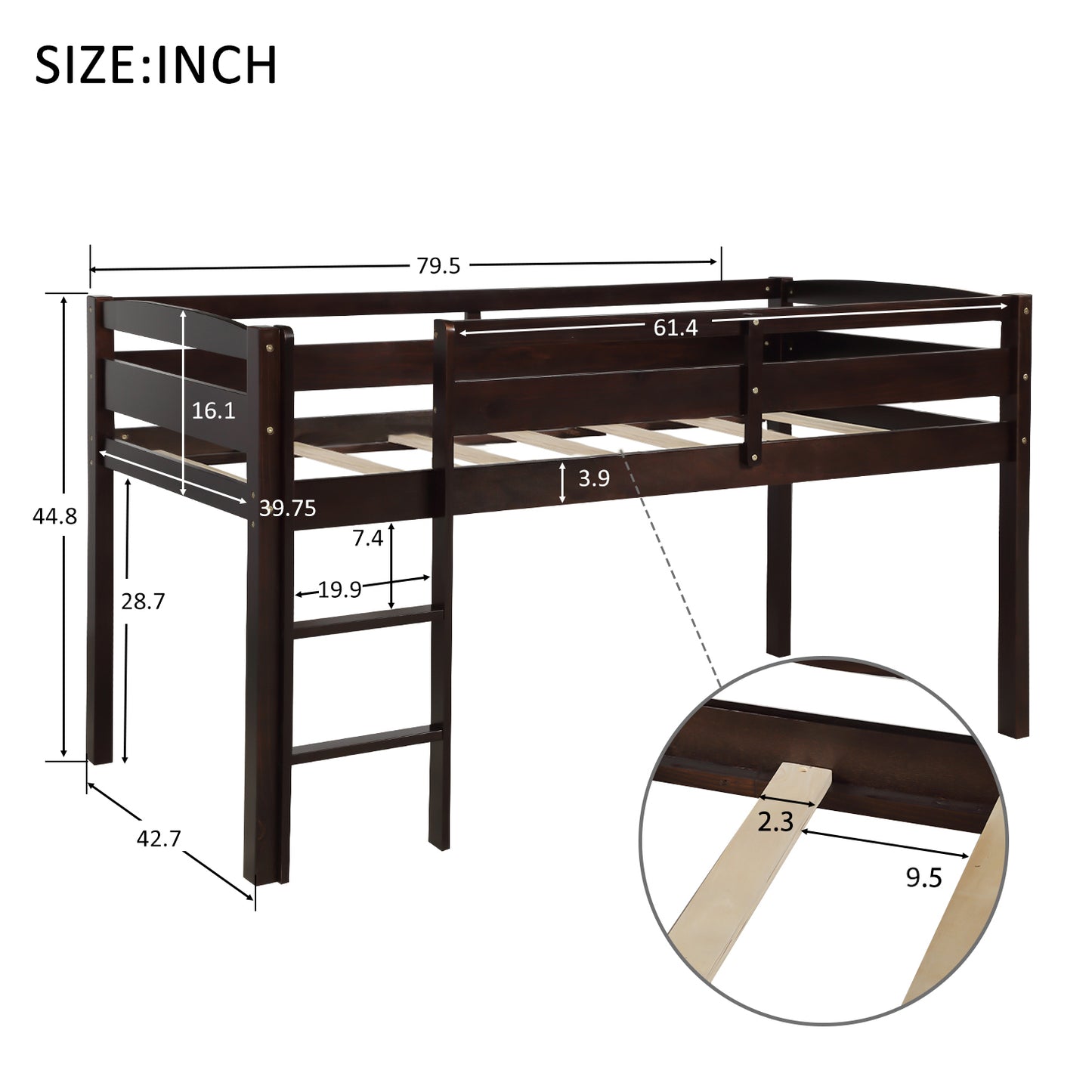 Twin Wood Loft Bed Low Loft Beds with Ladder,Twin,Espresso( :WF192082AAP)