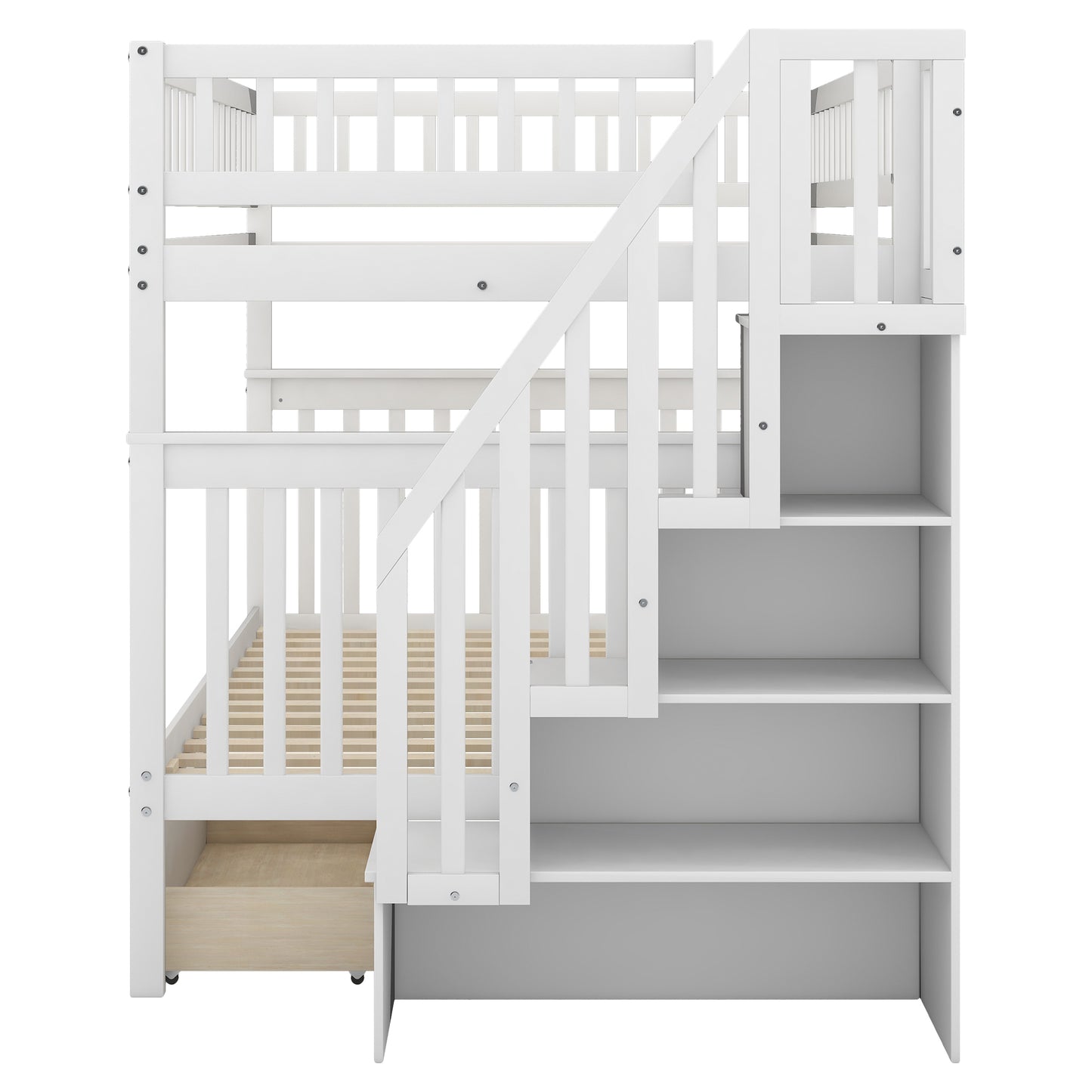 White Full over Full Bunk Bed with Two Drawers: Spacious and Stylish Sleep Solution