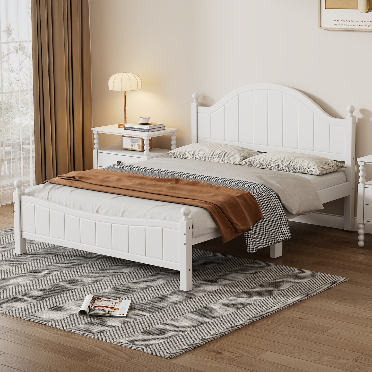 Traditional Concise Style White Solid Wood Platform Bed, No Need Box Spring, Queen (Old sku:BS295901AAA)