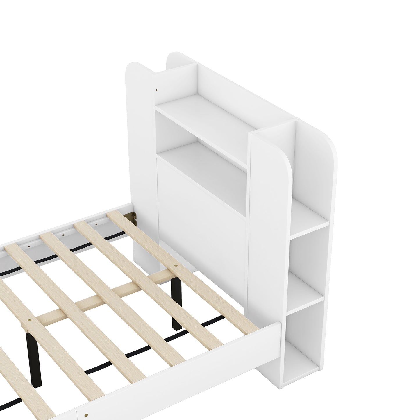 Twin Size Platform Bed with Storage Headboard,Multiple Storage Shelves on Both Sides,White