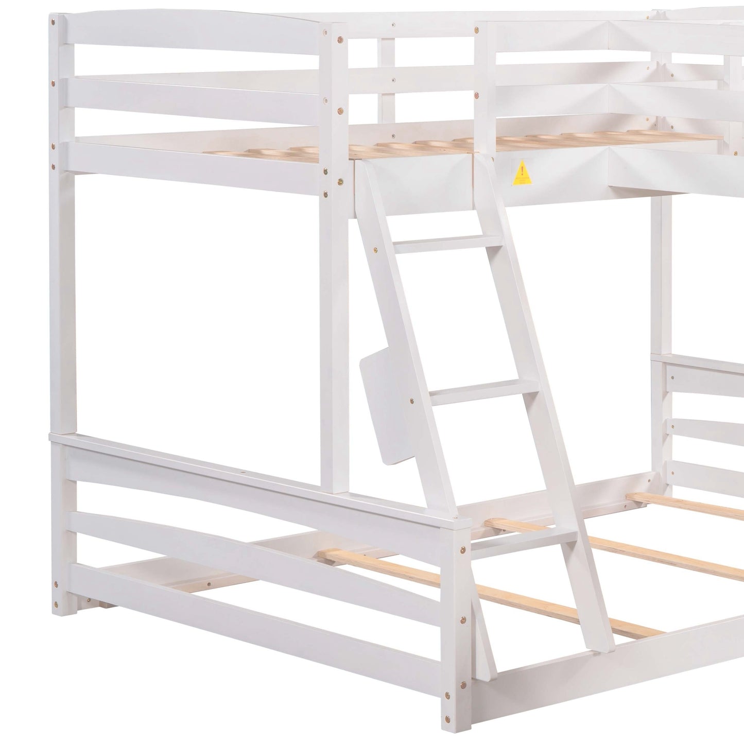 Combined L-Shaped Loft Bunk Bed Set with Desk, Slide & Guardrail in White