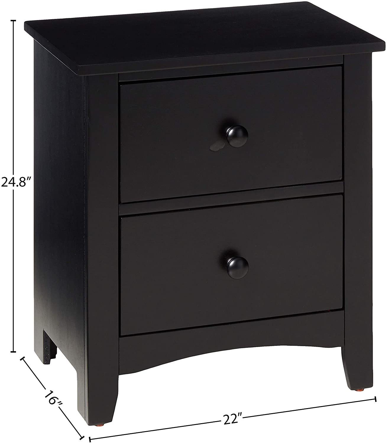 Black Finish Nightstand 2-Drawers Pine Veneer MDF Wooden 1pc Modern Nightstand