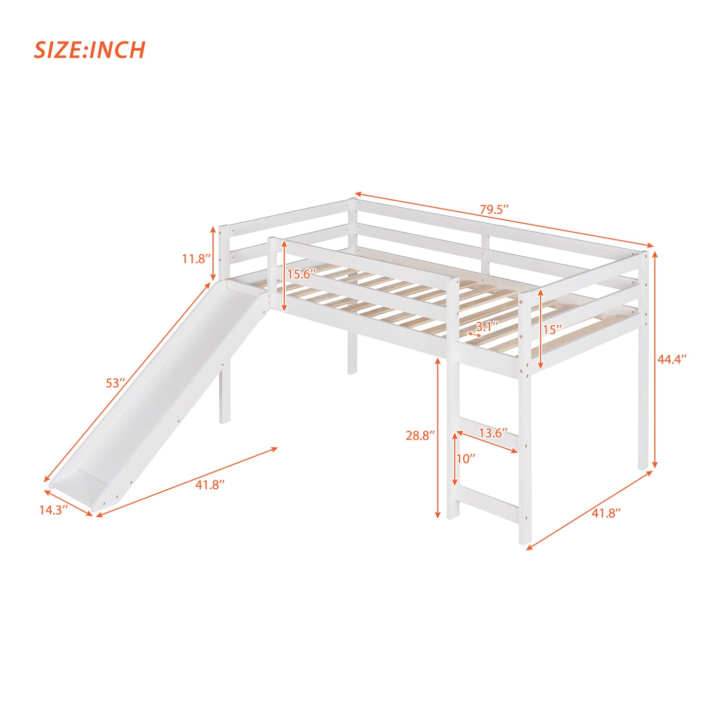 Loft Bed with Slide, Multifunctional Design, Twin (White)(: WF191904AAK)