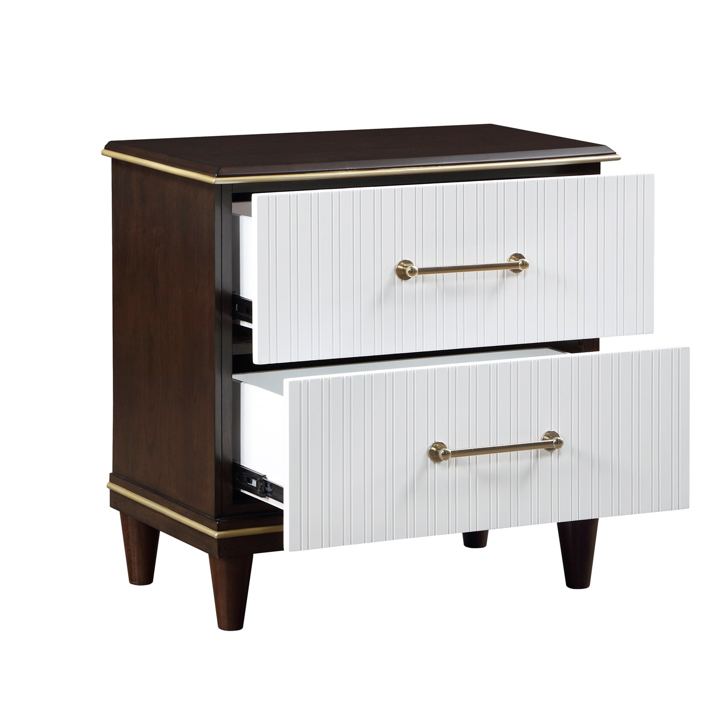 Contemporary White and Cherry Finish 1pc Two Drawers Nightstand 2-Tone Finish with Gold Trim Modern Bedroom Furniture