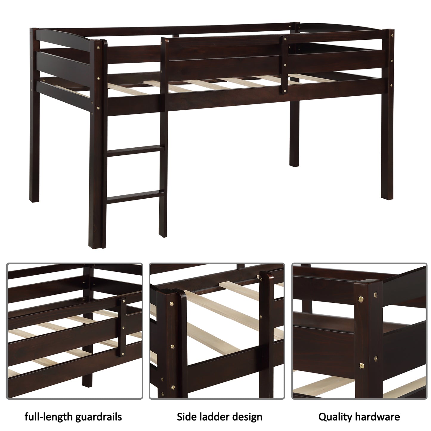 Twin Wood Loft Bed Low Loft Beds with Ladder,Twin,Espresso( :WF192082AAP)