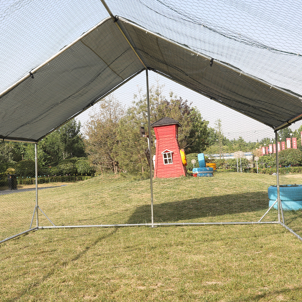 Large Metal Chicken Coop Walk-in Poultry Cage Hen Run House Rabbits Habitat Cage Spire Shaped Coop with Waterproof and Anti-Ultraviolet Cover (9.8' L x 19.7' W x 6.4' H)