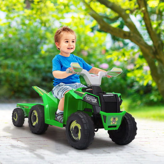 6V Kids Electric ATV, Toddler Ride on Car with Trailer, Music, Bluetooth and Power Display for Boys and Girls, Green