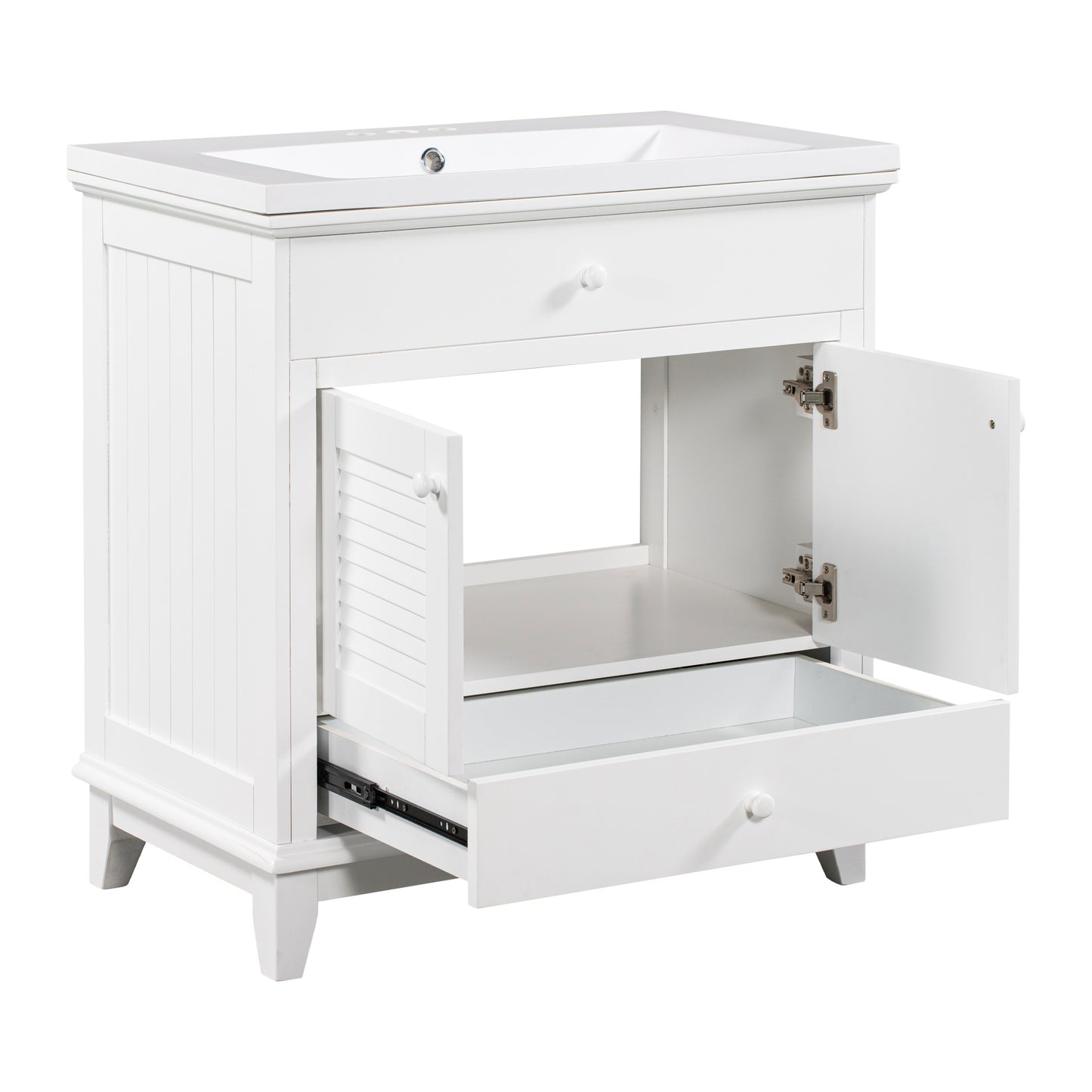 30" Bathroom Vanity with Sink, Bathroom Cabinet with Two Doors and One Drawer, White