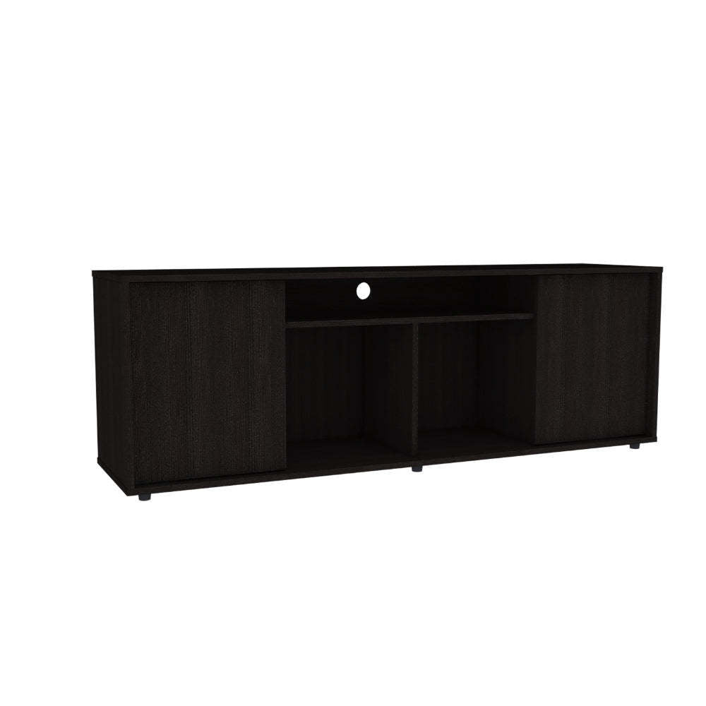 Capistrano Elegant 7-Shelf Multimedia and Liquor Cabinet Set in Black and Espresso