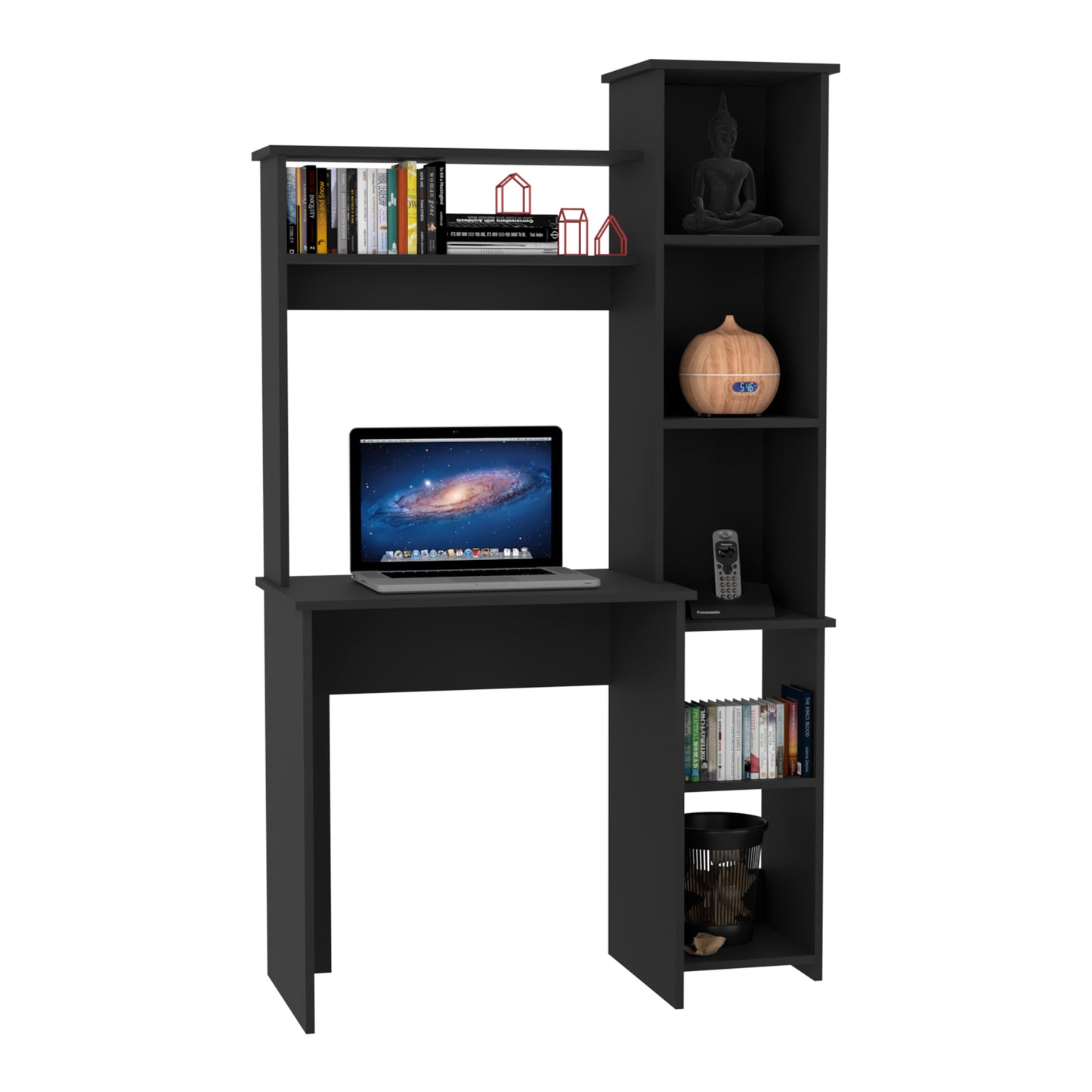 Versalles Writing Desk with Two Superior Shelves and Five Cubbies in Black