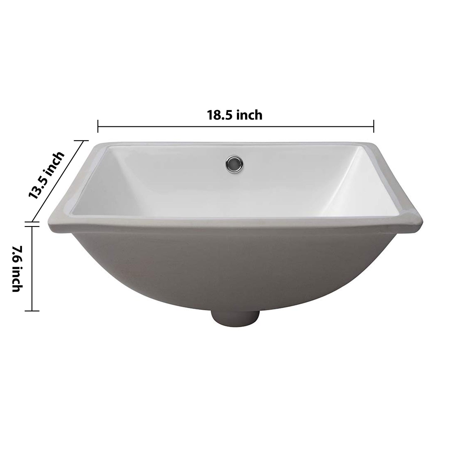 18.5"x13.5" White Ceramic Rectangular Undermount Bathroom Sink with Overflow