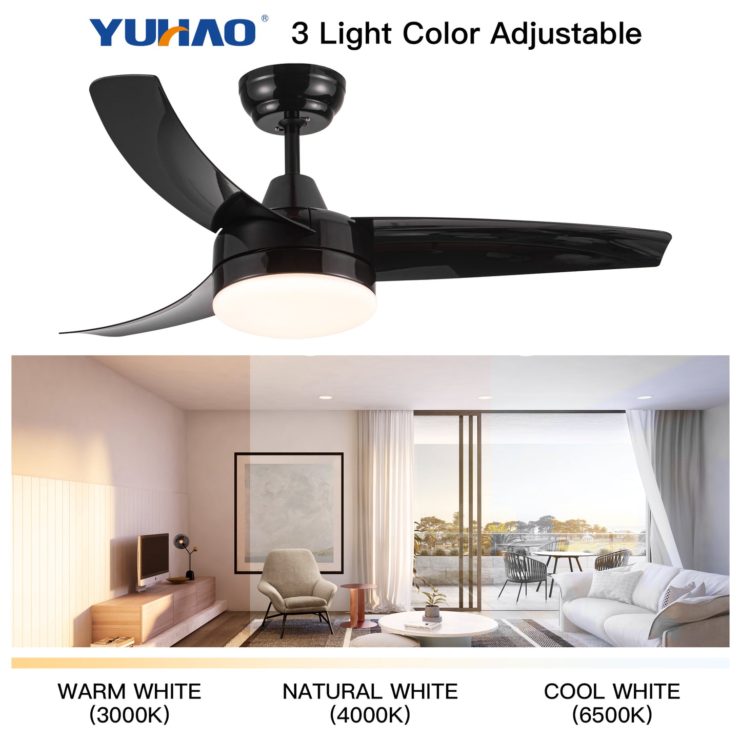 Modern Black Ceiling Fan with Smart LED Lighting