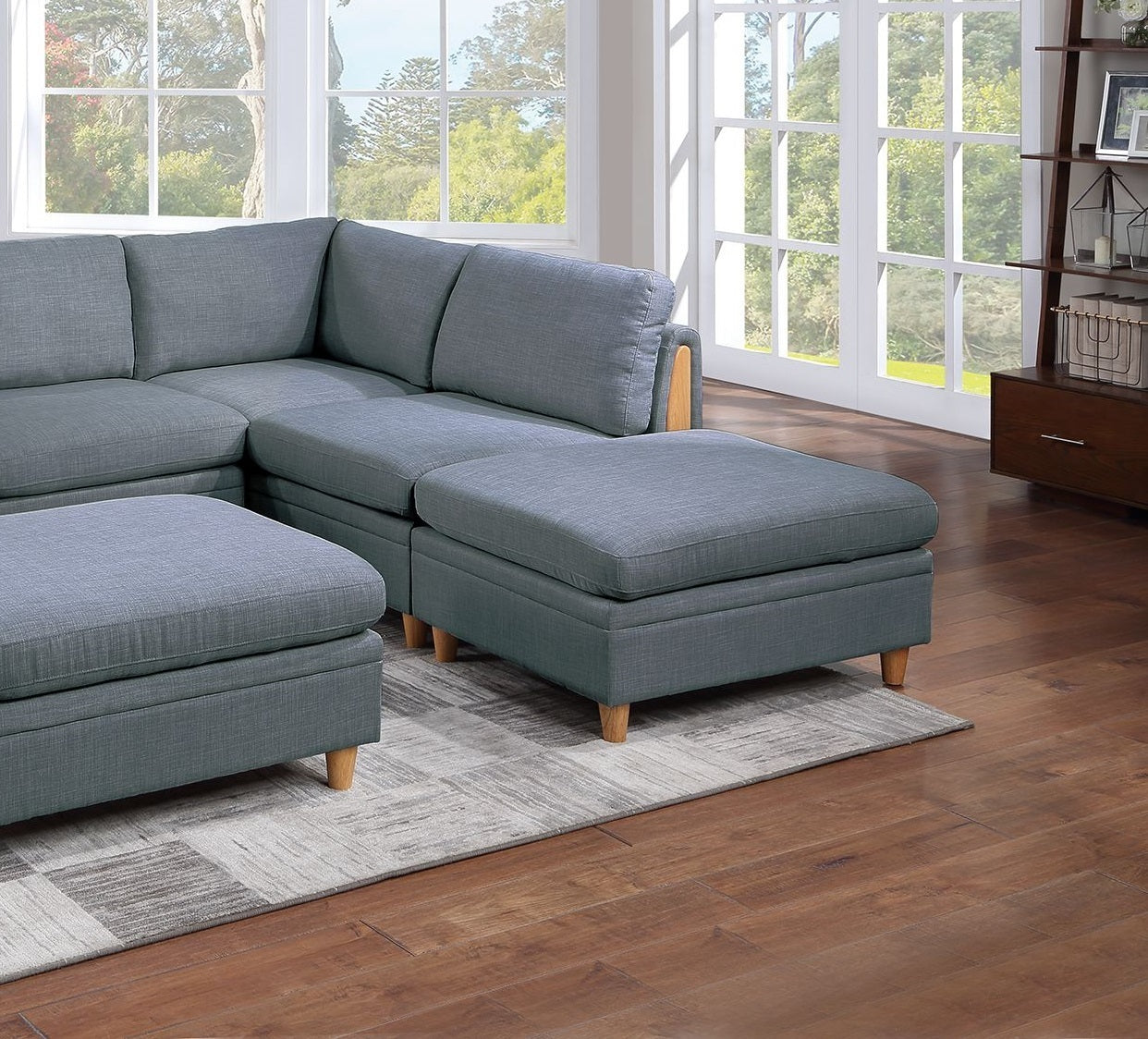 Contemporary 6-Piece Steel Gray Modular Sectional Sofa Set