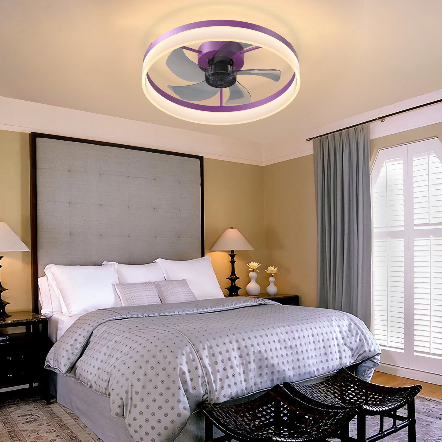 Purple Modern Ceiling Fan with Dimmable LED Lights