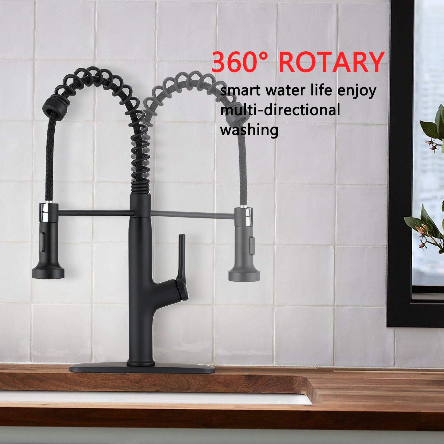 Kitchen Faucet Sink Faucet with Pull Out Sprayer, Single Hole and 3 Hole Deck Mount Matte Black