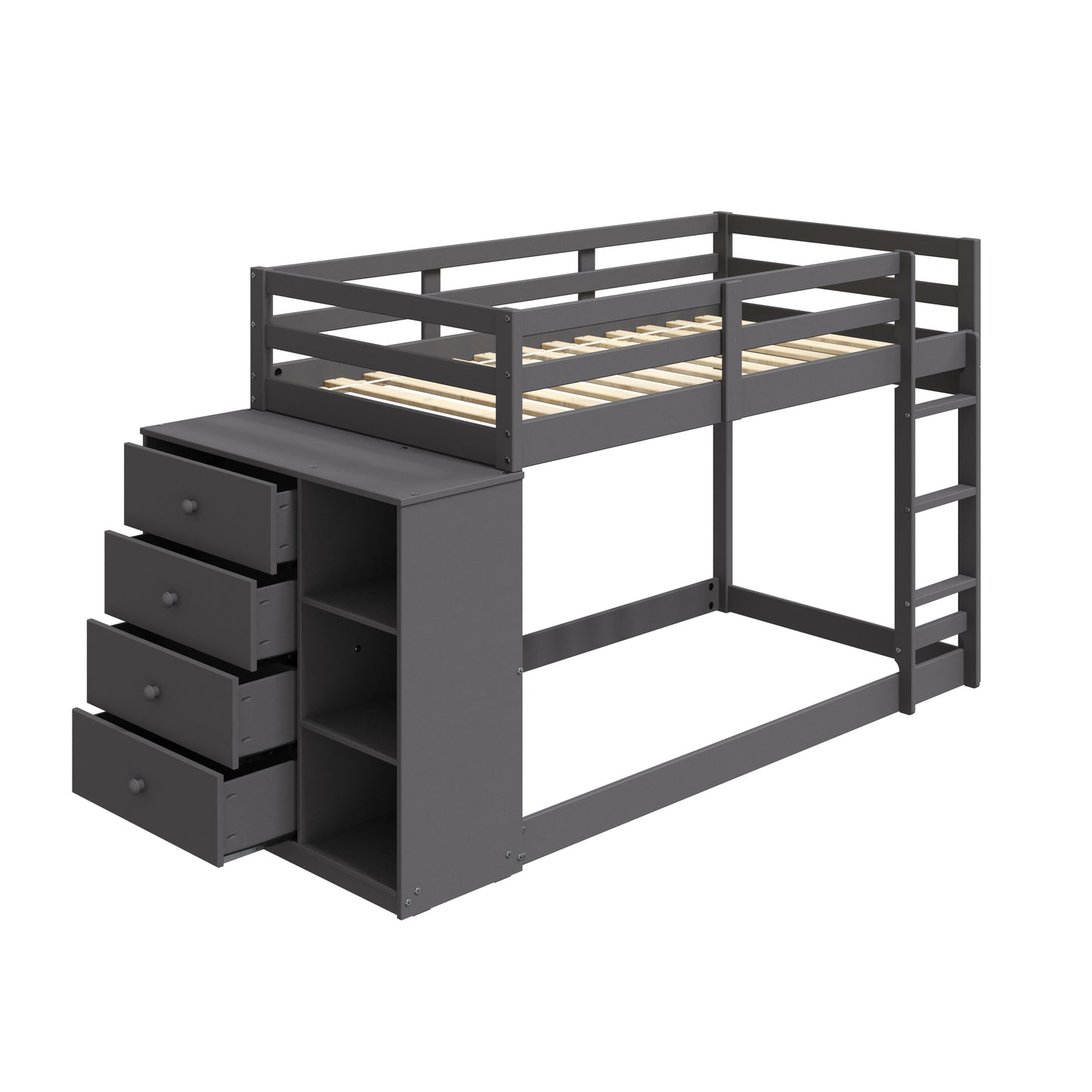 Gray Finish Twin Bunk Bed with Storage and Cabinet - Stylish and Functional Twin/Twin Bunk Bed