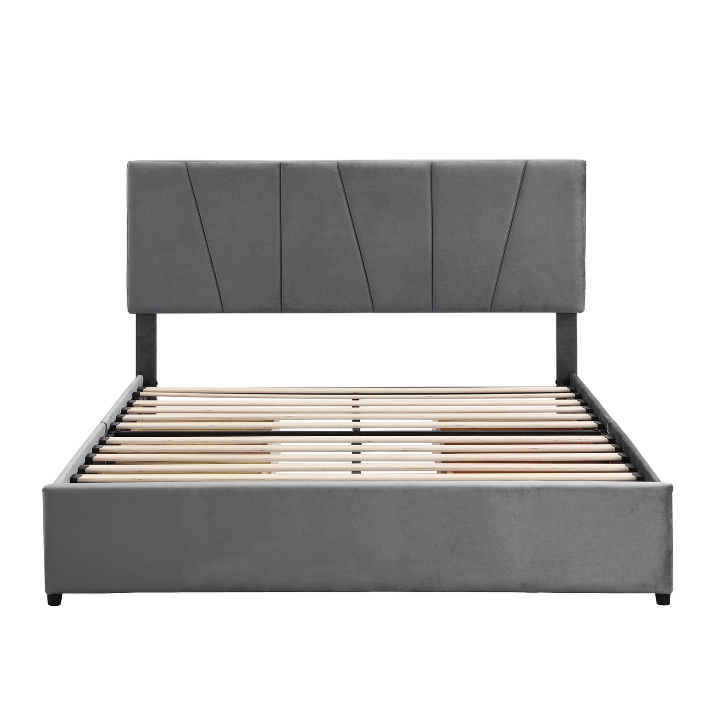 Queen Size Upholstery Platform Bed with Four Drawers on Two Sides, Adjustable Headboard, Grey(: WF291774EAA)