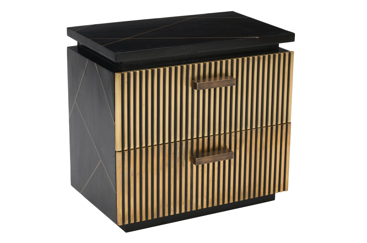 Allure Modern Style 2-Drawer Nightstand Made With Mango Wood and Finished with Brass Metal