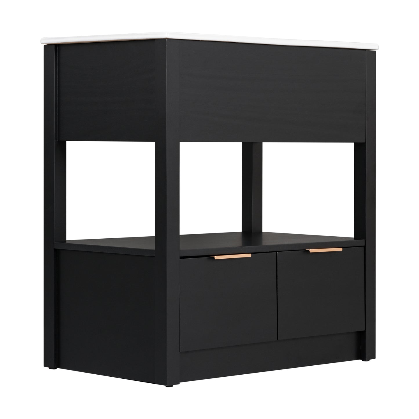 30" Bathroom Vanity with Sink Top, Bathroom Cabinet with Open Storage Shelf and Two Drawers, One Package, Black