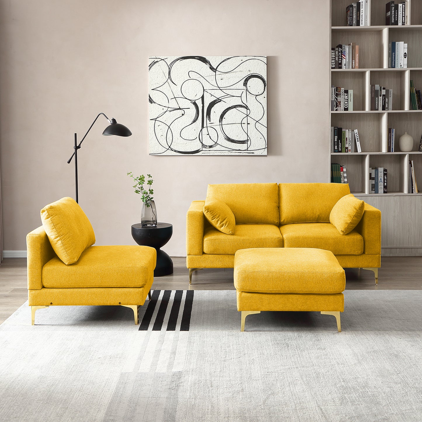 ADF Living Room Furniture Modern Leisure L Shape Couch Yellow Fabric