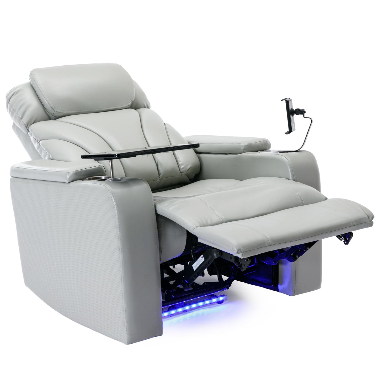 Ergonomic Power Motion Recliner with USB Charging and Hidden Storage, Home Theater Seating with Stereo and Cup Holder (Light Grey)