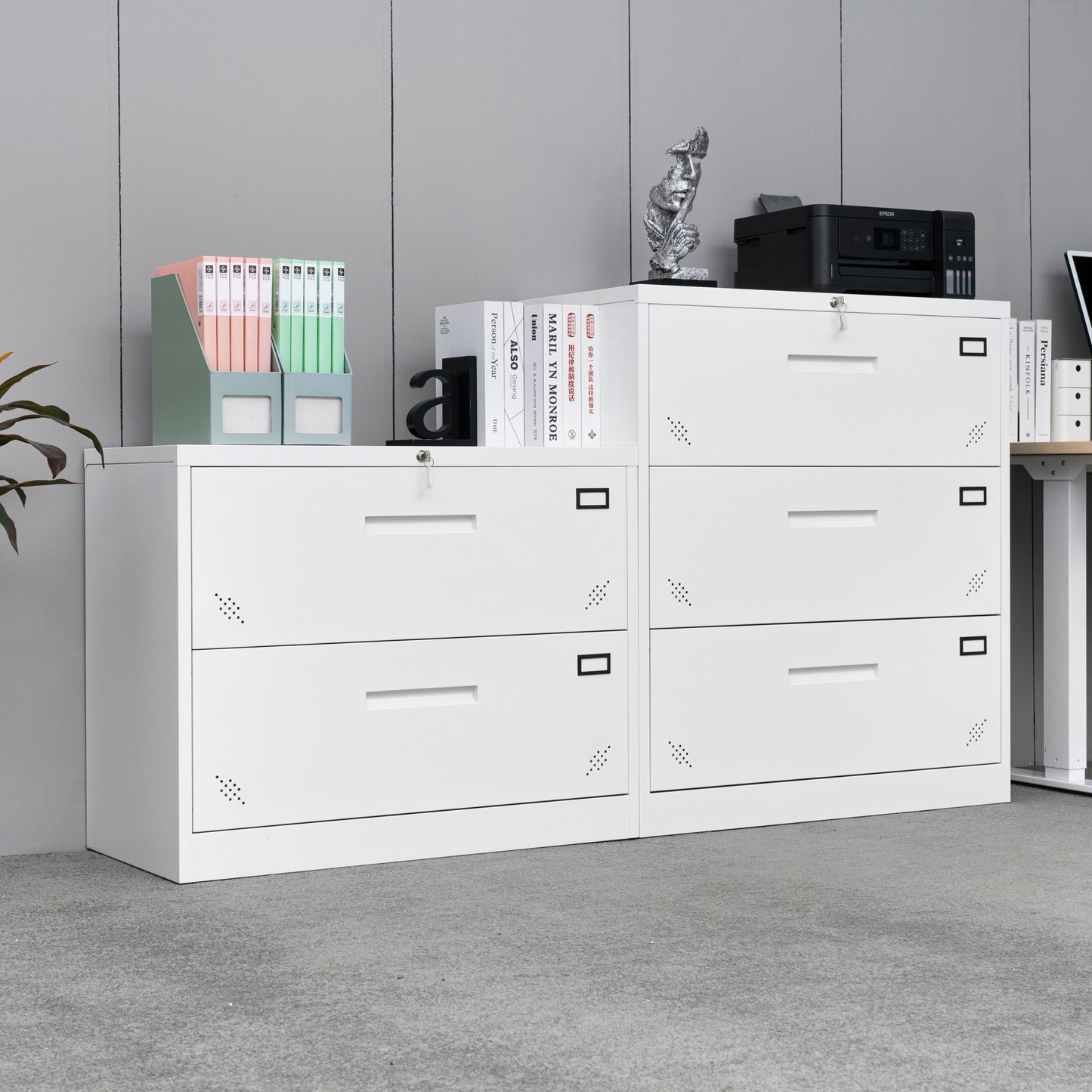 Locking 2 Drawer Lateral Filing Cabinet for Legal/Letter A4 Size