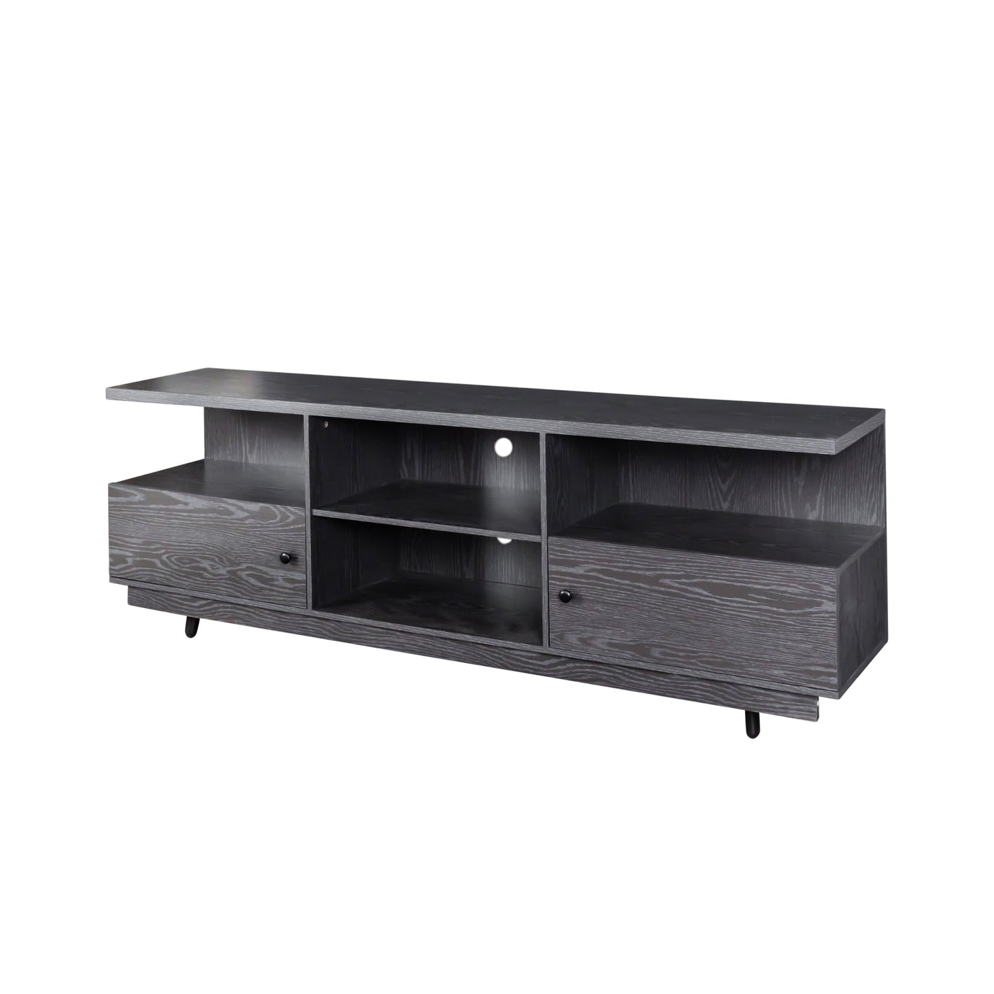 Contemporary Wooden TV Stand with 2 Doors and 4 Open Shelves