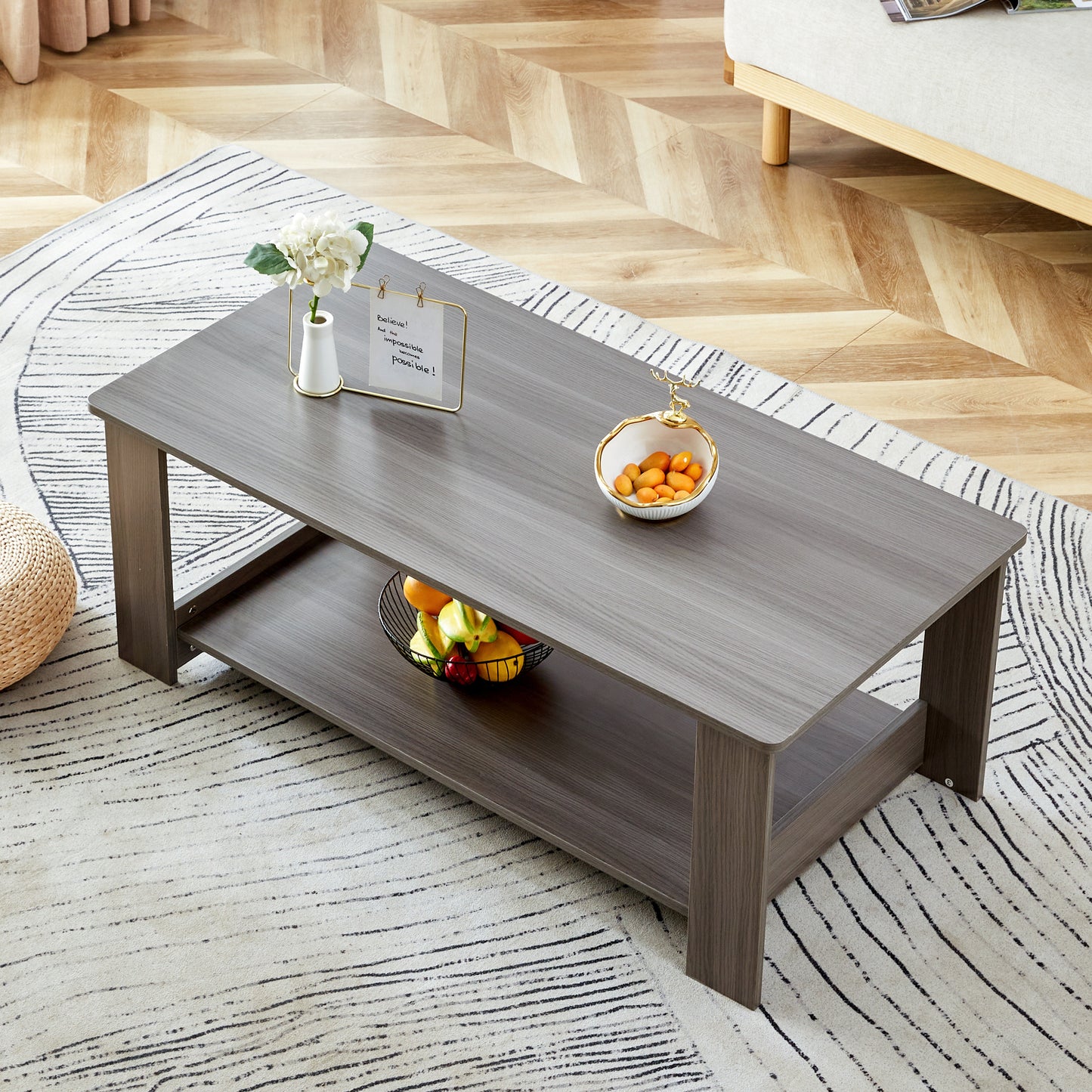 Gray Textured Double-Layered MDF Coffee Table - Sleek & Practical