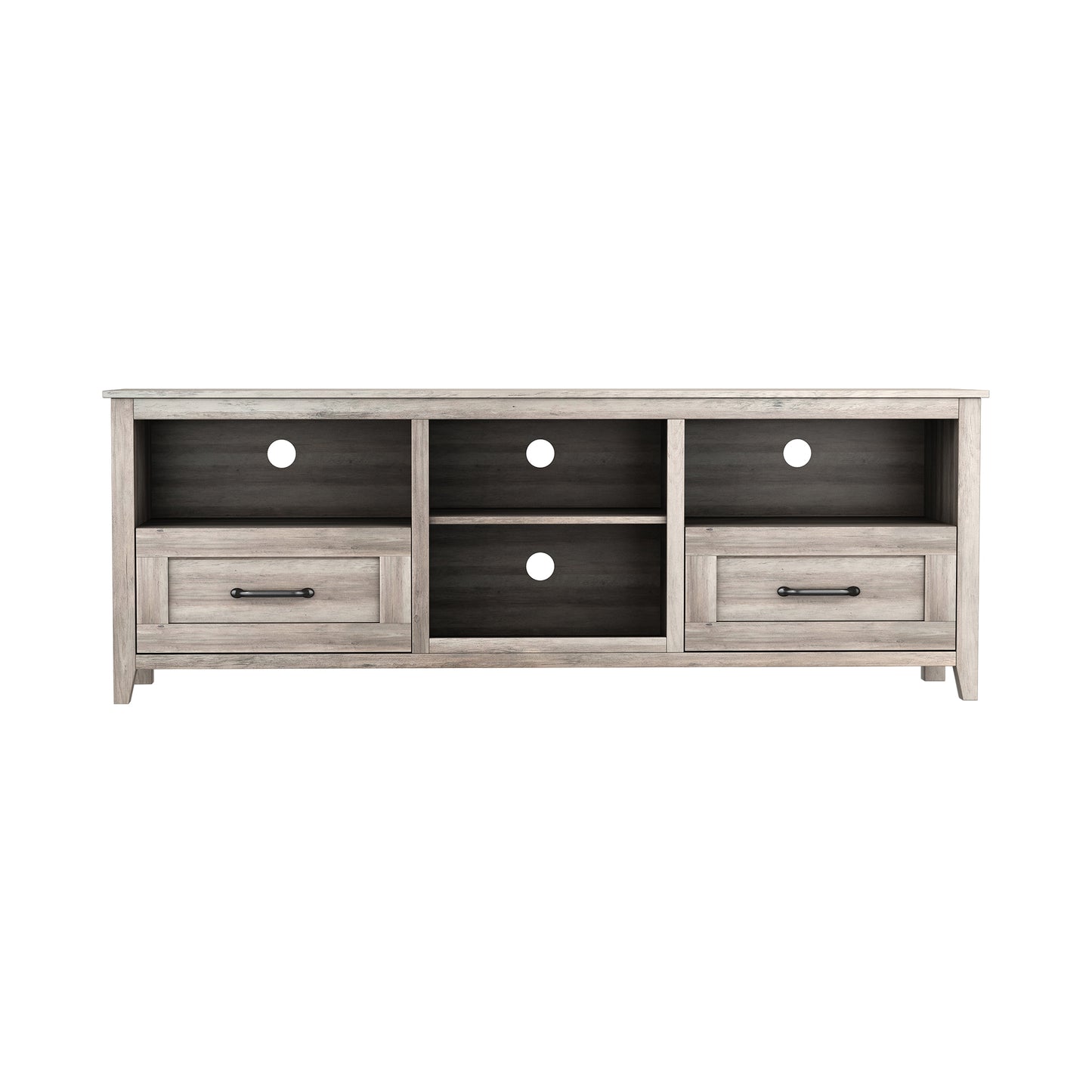 Sleek 70.08 Inch TV Stand with 2 Drawers and 4 Storage Compartments in Grey Walnut