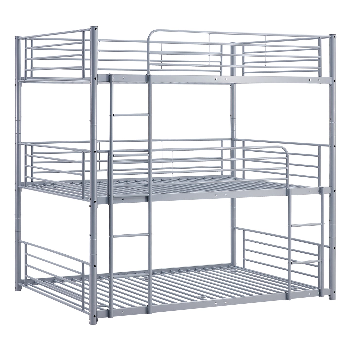 Full-Full-Full Metal  Triple Bed  with Built-in Ladder, Divided into Three Separate Beds,Gray