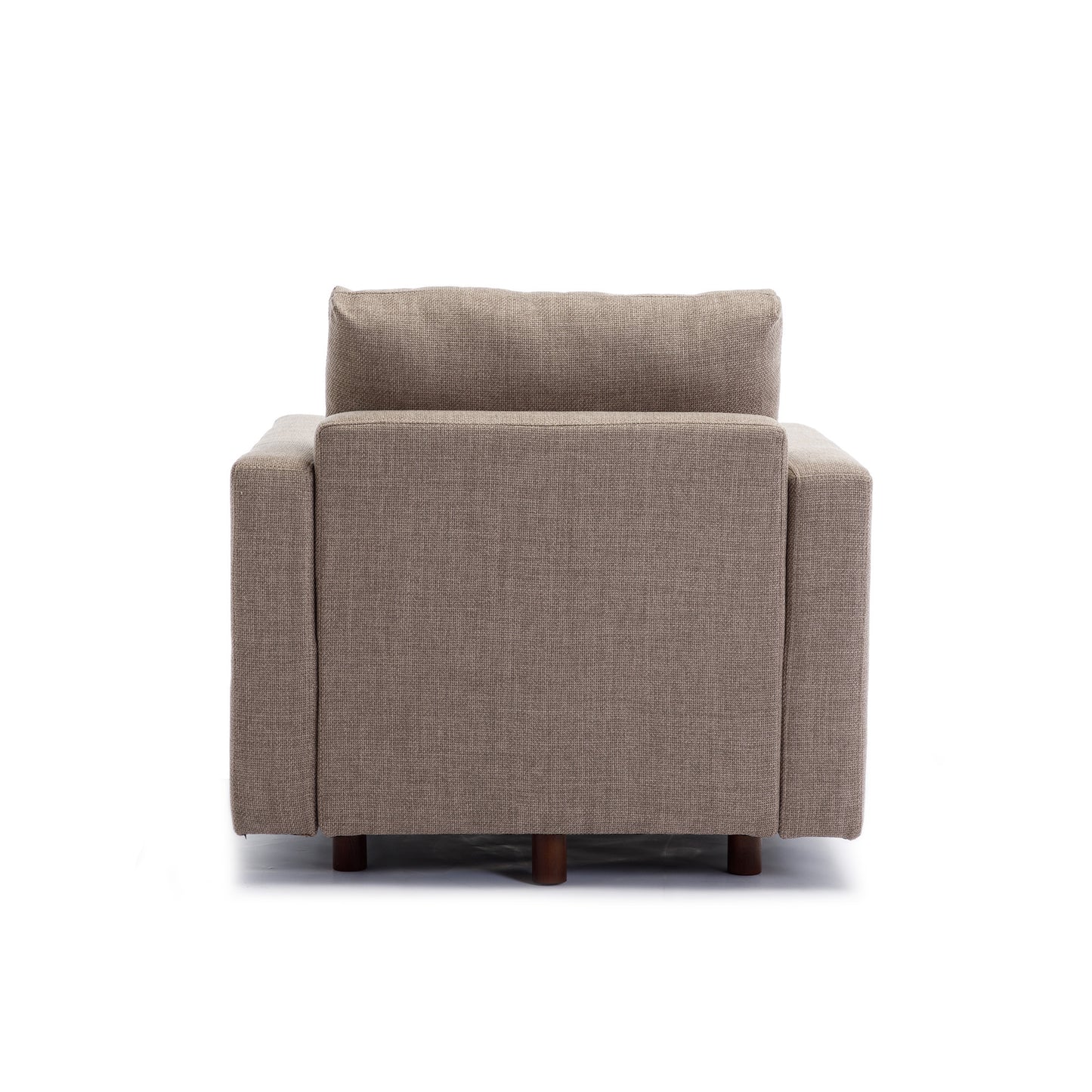 4 Seat Sectional Sofa with Ottoman, Brown Linen, Sturdy Wood Frame, High-Density Sponge Padding