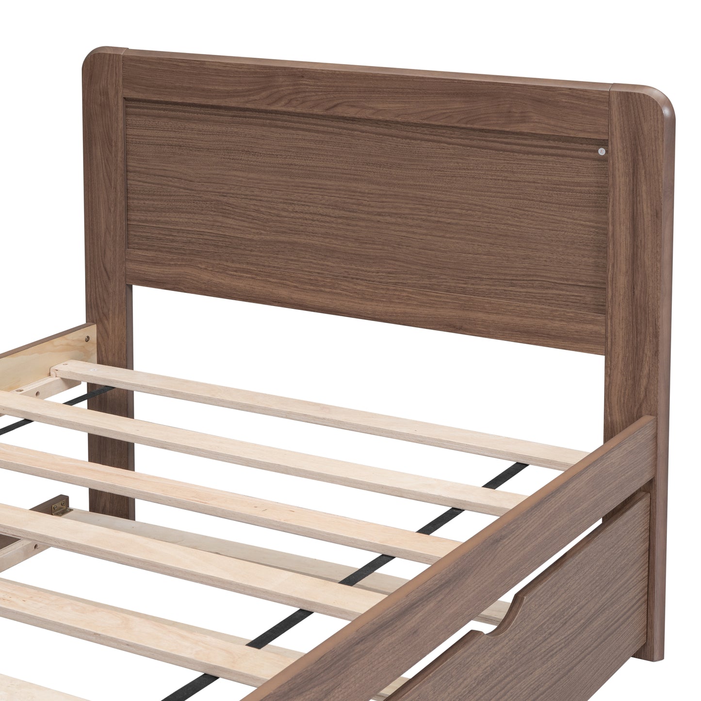 Modern Design Wooden Twin Size Platform Bed Frame with Trundle for Walnut Color