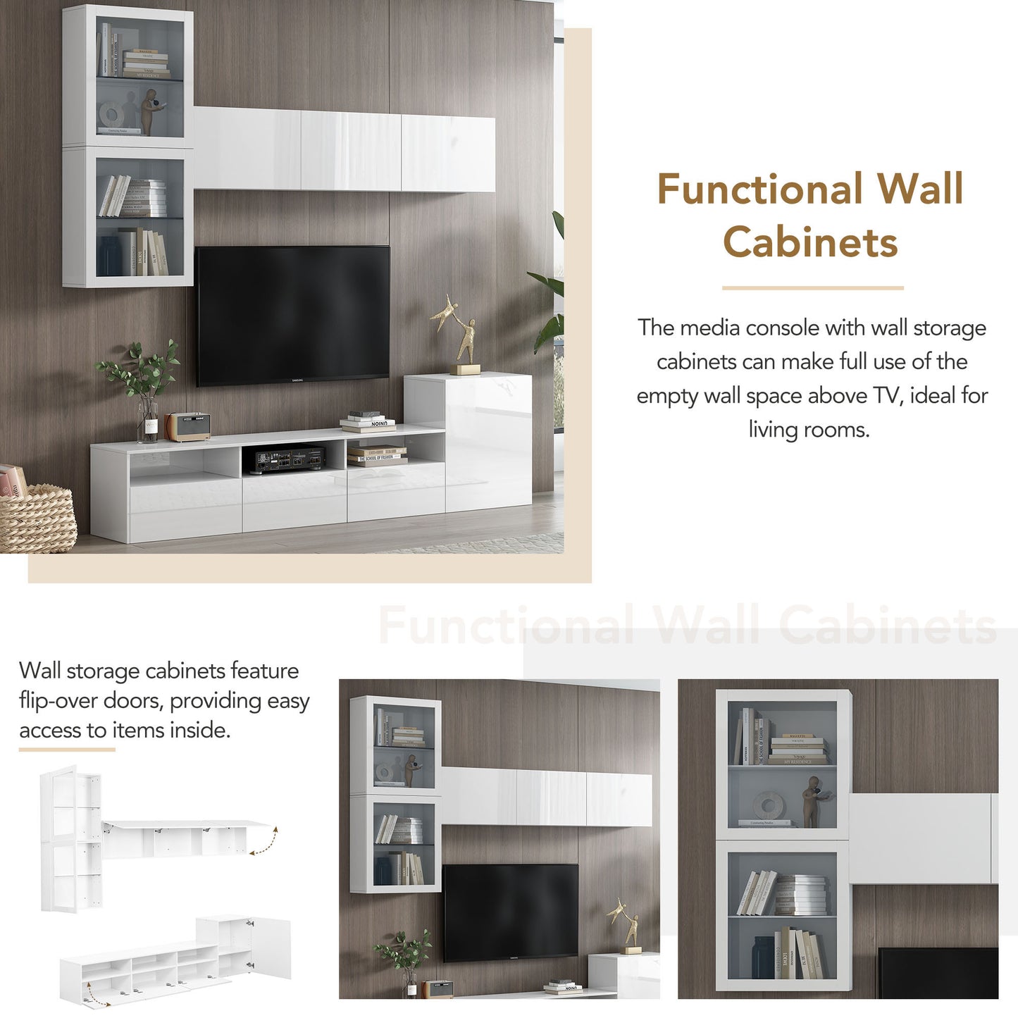 Elegant High Gloss TV Stand with Versatile Storage Cabinets, Media Console for TVs Up To 75, White