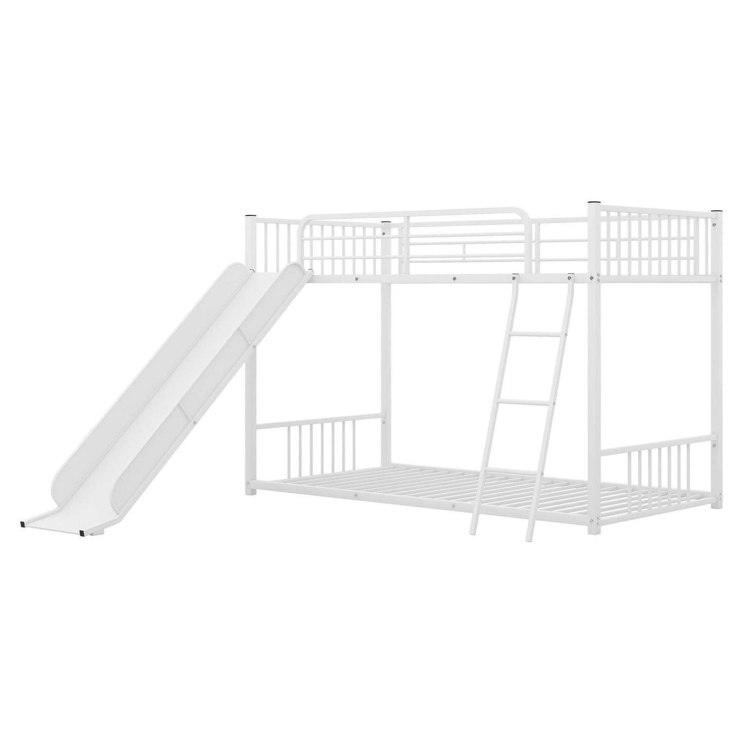 White Metal Twin Bunk Bed with Slide - Perfect Pick for Siblings or Sleepovers