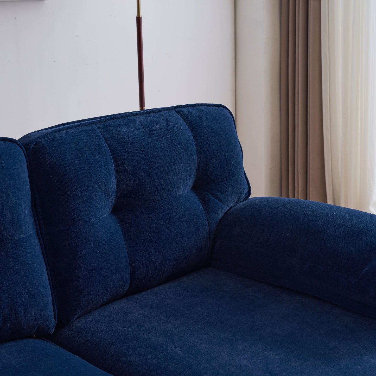 83 Blue Velvet L-Shaped Sectional Sofa with Mid-Century Modern Vibes